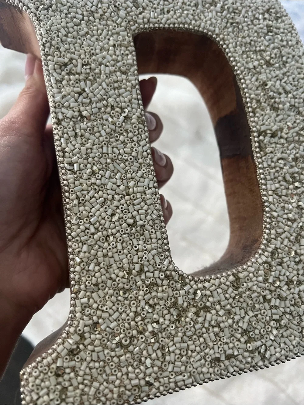 Beaded Decorative Letter 'D' - Cream Accent for Decor